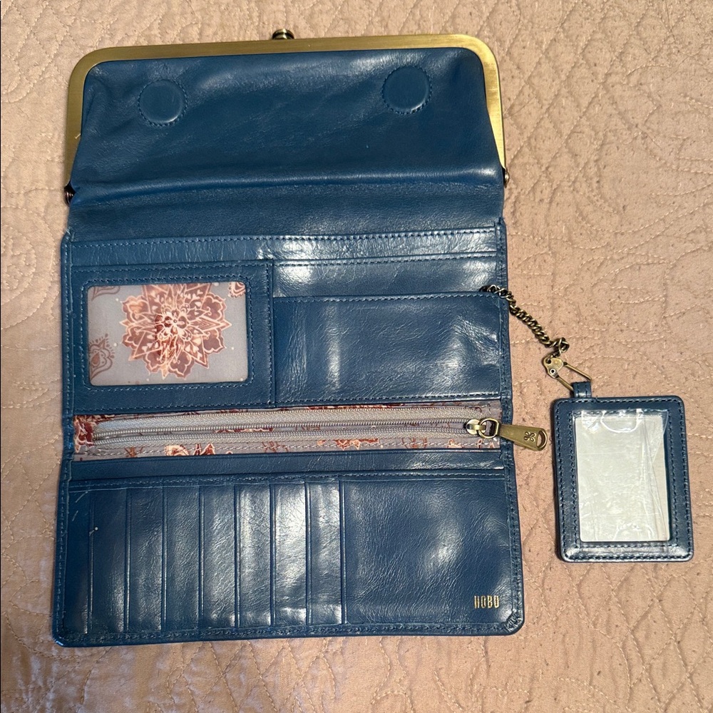 HOBO Navy Leather Wallet with Gold Accents